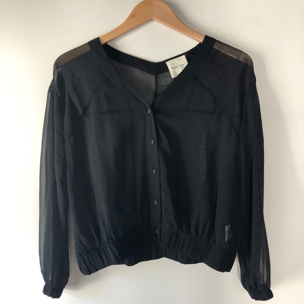 U/O Silence + Noise Long Sleeve Sheer Black Blouse